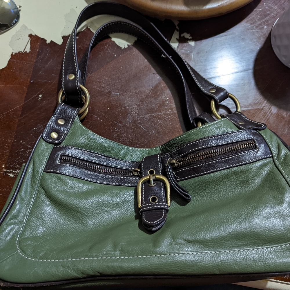 SOPHIA VISCONTI Medium Green Leather Shoulder Hobo Tote Satchel